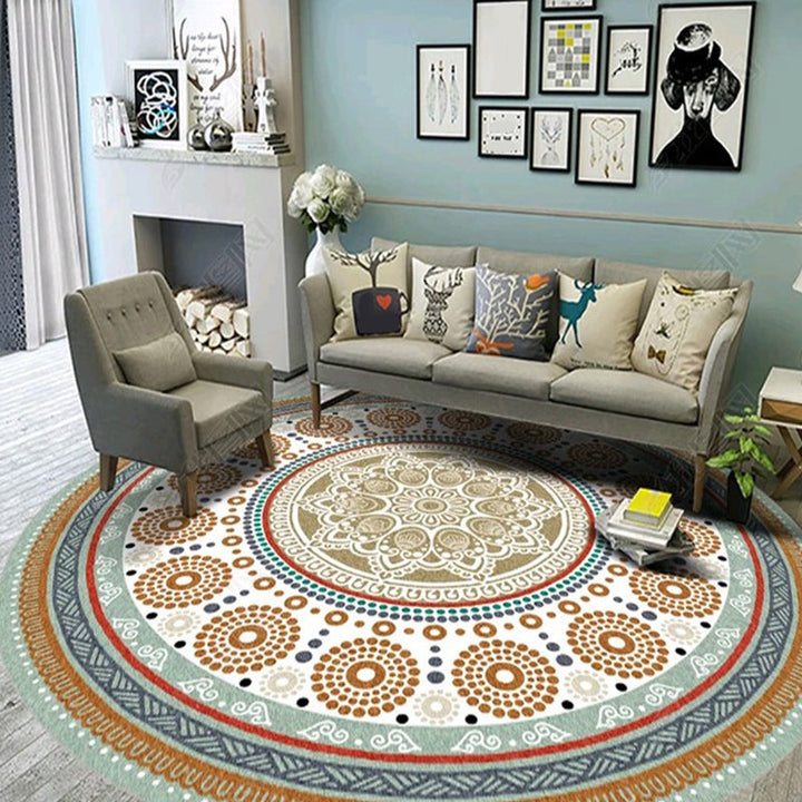 Lisslune | Ethnic Multicolor Floral Rug Synthetic Pearls Rug Non-Slip Backing Pet-Friendly Machine Washable Rug for Large Room