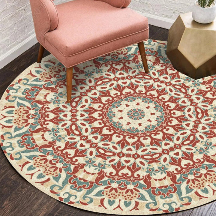 Lisslune | Ethnic Multicolor Floral Rug Synthetic Pearls Rug Non-Slip Backing Pet-Friendly Machine Washable Rug for Large Room