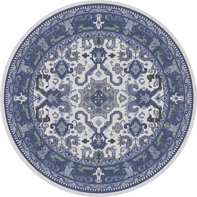 Lisslune | Ethnic Multicolor Floral Rug Synthetic Pearls Rug Non-Slip Backing Pet-Friendly Machine Washable Rug for Large Room