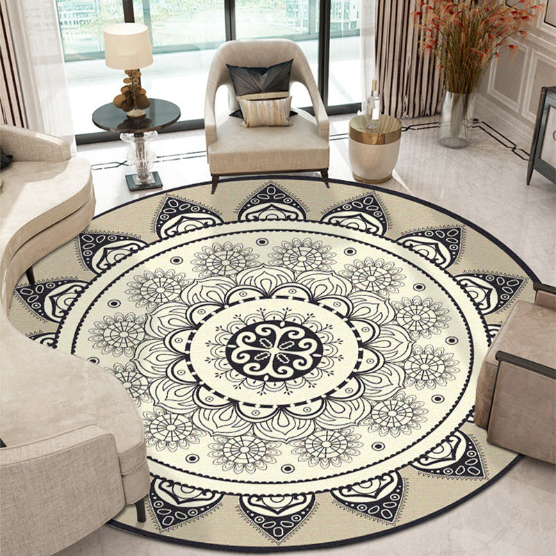 Lisslune | Moroccan Style Sunflower Rug Gray-Black Synthetic Rug Washable Non-Slip Backing Stain-Resistant Rug for Family Room
