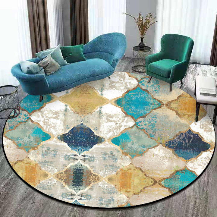 Lisslune | Worn Blue-Yellow Moroccan Carpet Polypropylene Quadrifolium Pattern Carpet Non-Slip Backing Pet Friendly Stain Resistant Carpet for Room