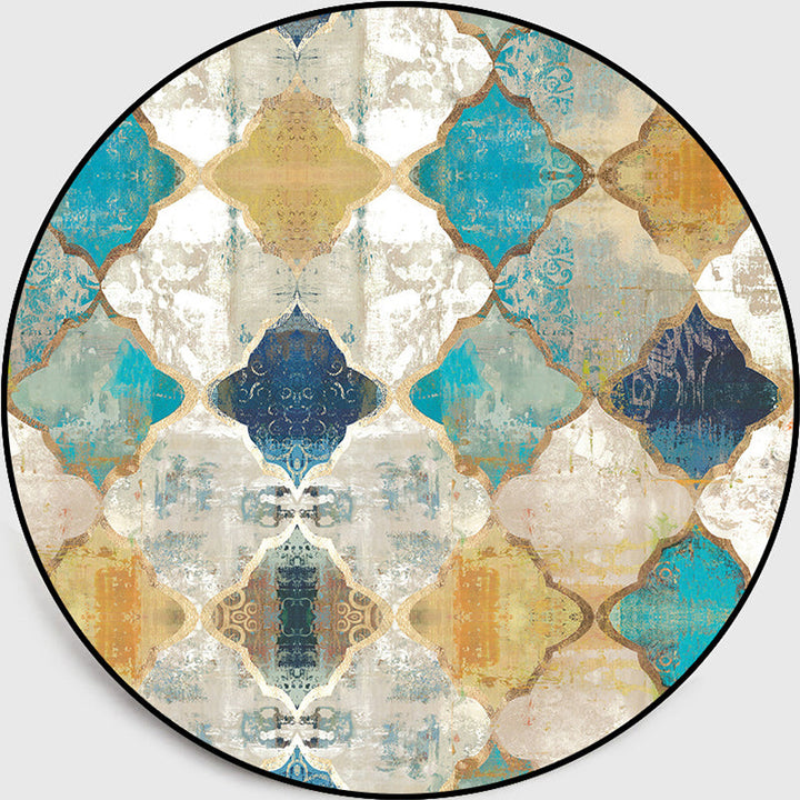 Lisslune | Worn Blue-Yellow Moroccan Carpet Polypropylene Quadrifolium Pattern Carpet Non-Slip Backing Pet Friendly Stain Resistant Carpet for Room