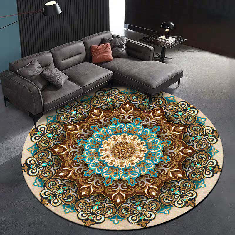 Lisslune | Multicolored Living Room Carpet Turkish Floral Swirl Rug Synthetic Non-Slip Pet-Friendly Machine Washable Carpet