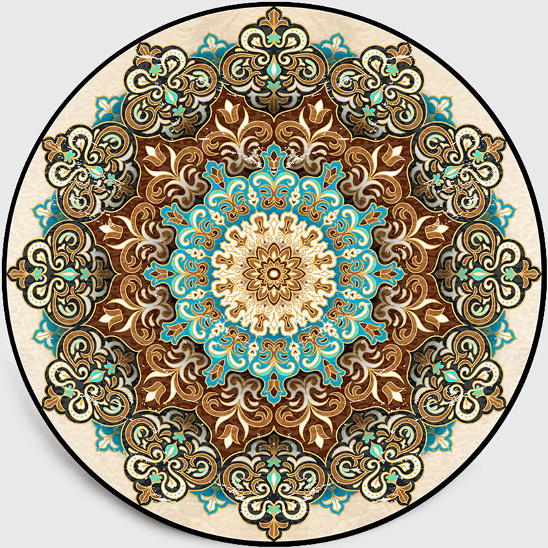 Lisslune | Multicolored Living Room Carpet Turkish Floral Swirl Rug Synthetic Non-Slip Pet-Friendly Machine Washable Carpet
