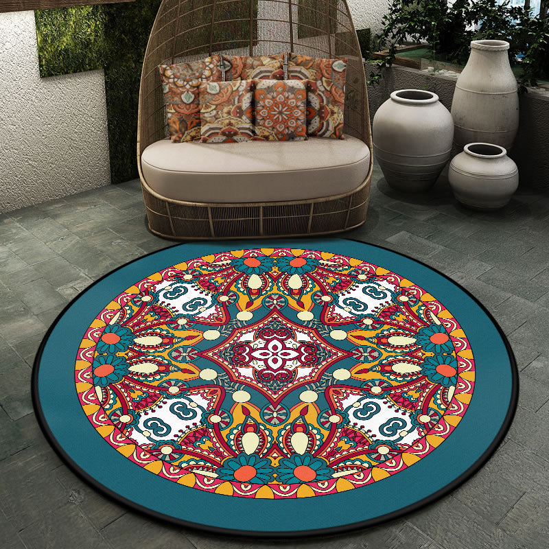 Lisslune | Moroccan symmetrical pattern rug multicolored polyester rug machine washable non-slip pet-friendly rug for living room