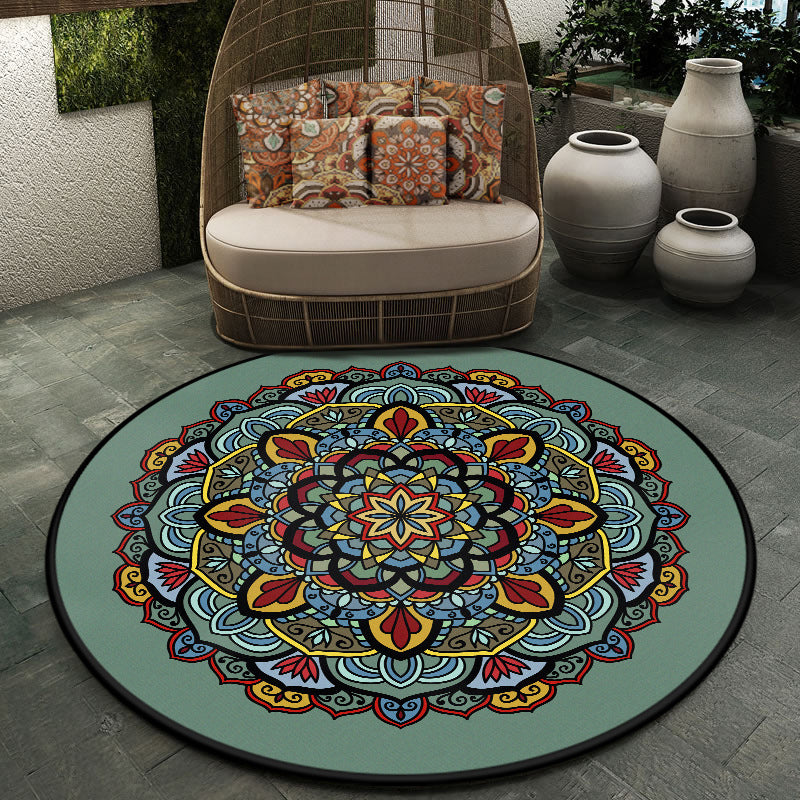 Lisslune | Moroccan symmetrical pattern rug multicolored polyester rug machine washable non-slip pet-friendly rug for living room