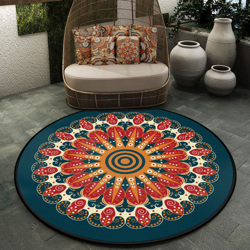 Lisslune | Moroccan symmetrical pattern rug multicolored polyester rug machine washable non-slip pet-friendly rug for living room