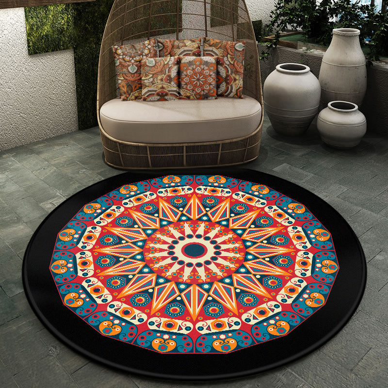 Lisslune | Moroccan symmetrical pattern rug multicolored polyester rug machine washable non-slip pet-friendly rug for living room