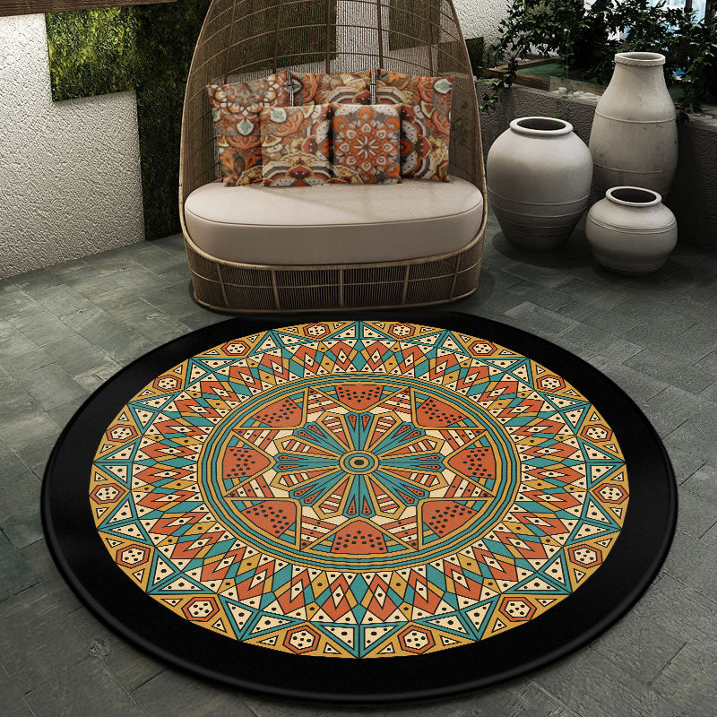 Lisslune | Moroccan symmetrical pattern rug multicolored polyester rug machine washable non-slip pet-friendly rug for living room