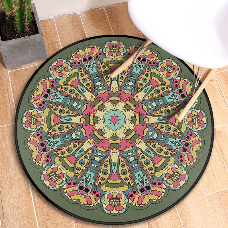 Lisslune | Turkish blooming flower carpet multicolored polypropylene carpet machine washable pet friendly non-slip back rug for the door