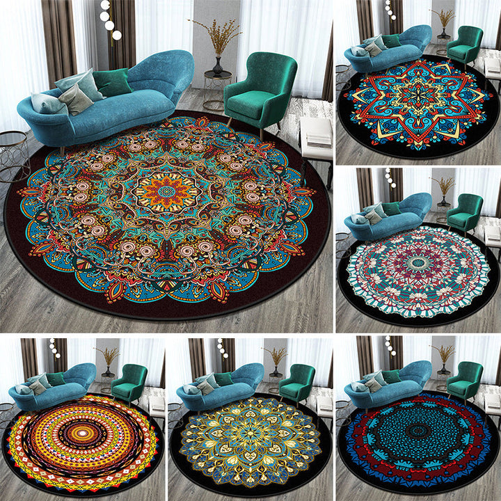 Lisslune | Bohemian Living Room Rug Multicolored Mandala Rug Polyester Stain Resistant Washable Non-Slip Backing Rug for Hallway