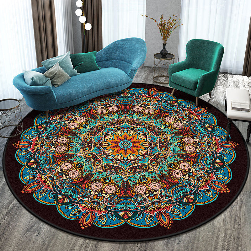 Lisslune | Bohemian Living Room Rug Multicolored Mandala Rug Polyester Stain Resistant Washable Non-Slip Backing Rug for Hallway