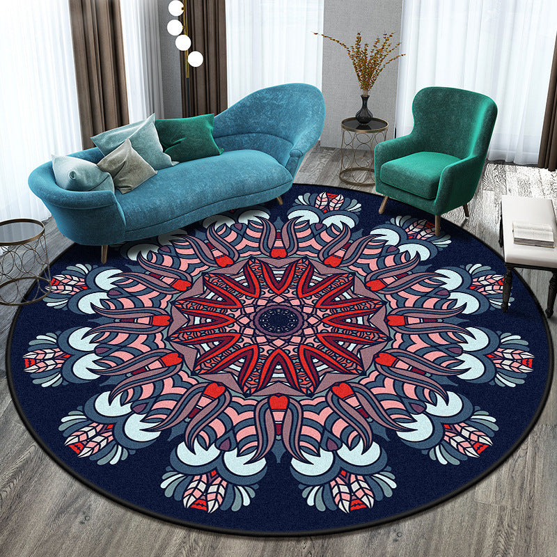 Lisslune | Bohemian Living Room Rug Multicolored Mandala Rug Polyester Stain Resistant Washable Non-Slip Backing Rug for Hallway