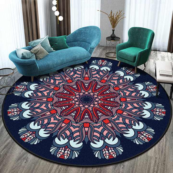 Lisslune | Bohemian Living Room Rug Multicolored Mandala Rug Polyester Stain Resistant Washable Non-Slip Backing Rug for Hallway