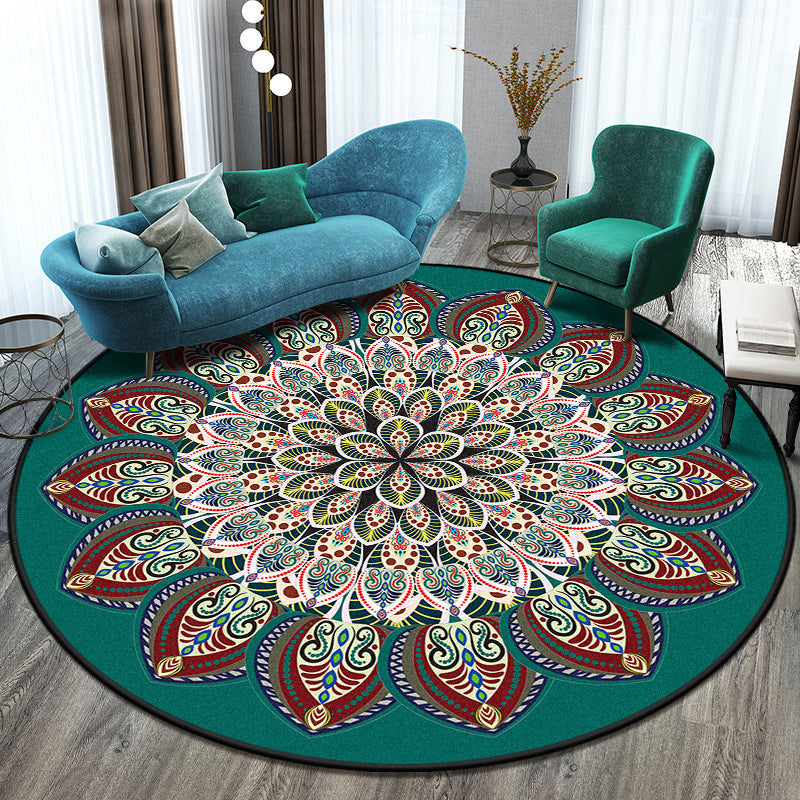 Lisslune | Bohemian Living Room Rug Multicolored Mandala Rug Polyester Stain Resistant Washable Non-Slip Backing Rug for Hallway
