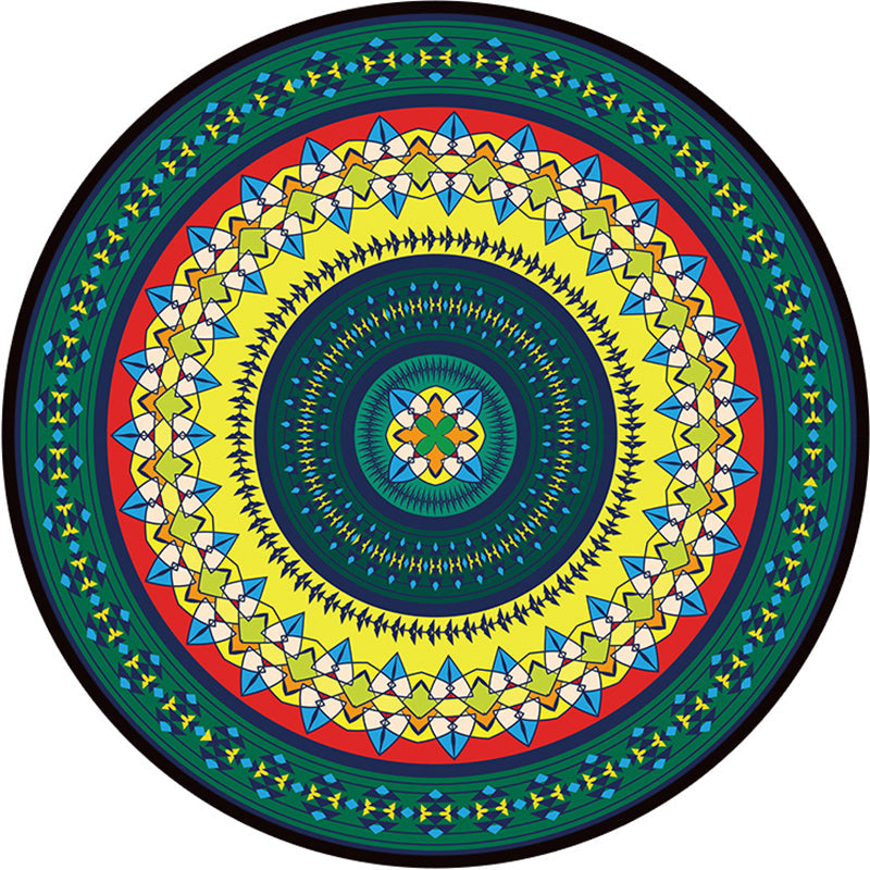 Lisslune | Bohemian Living Room Rug Multicolored Mandala Rug Polyester Stain Resistant Washable Non-Slip Backing Rug for Hallway