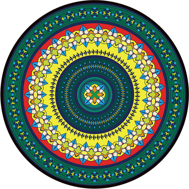 Lisslune | Bohemian Living Room Rug Multicolored Mandala Rug Polyester Stain Resistant Washable Non-Slip Backing Rug for Hallway