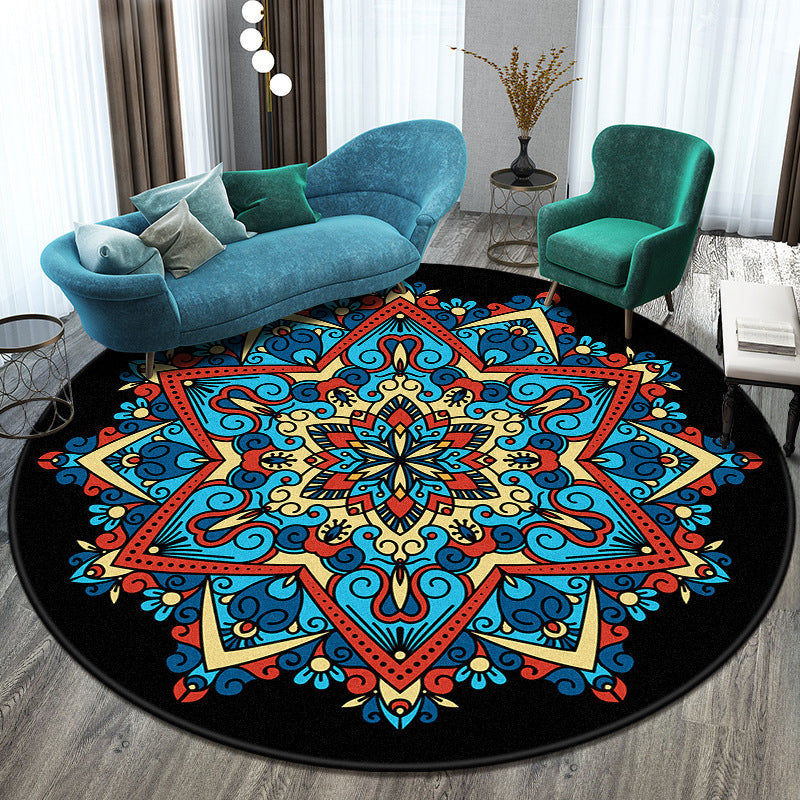 Lisslune | Bohemian Living Room Rug Multicolored Mandala Rug Polyester Stain Resistant Washable Non-Slip Backing Rug for Hallway