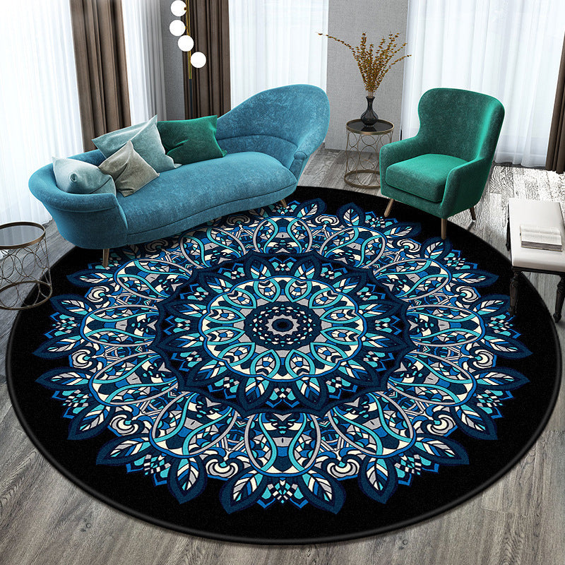Lisslune | Bohemian Living Room Rug Multicolored Mandala Rug Polyester Stain Resistant Washable Non-Slip Backing Rug for Hallway