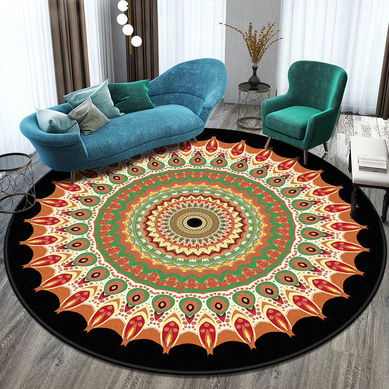 Lisslune | Bohemian Living Room Rug Multicolored Mandala Rug Polyester Stain Resistant Washable Non-Slip Backing Rug for Hallway