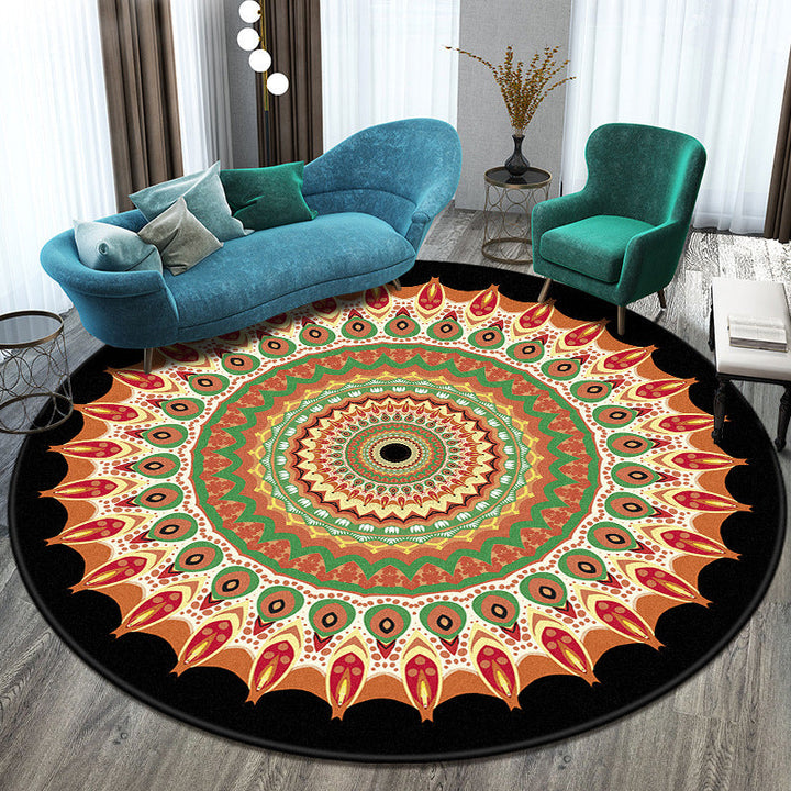Lisslune | Bohemian Living Room Rug Multicolored Mandala Rug Polyester Stain Resistant Washable Non-Slip Backing Rug for Hallway
