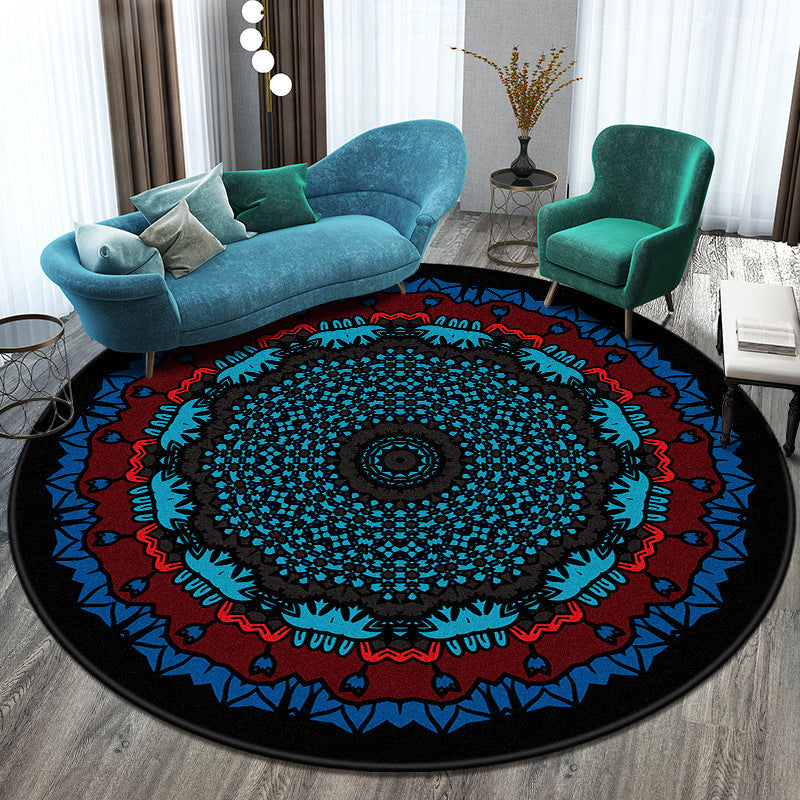 Lisslune | Bohemian Living Room Rug Multicolored Mandala Rug Polyester Stain Resistant Washable Non-Slip Backing Rug for Hallway