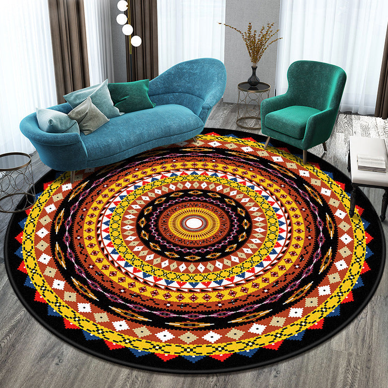 Lisslune | Bohemian Living Room Rug Multicolored Mandala Rug Polyester Stain Resistant Washable Non-Slip Backing Rug for Hallway