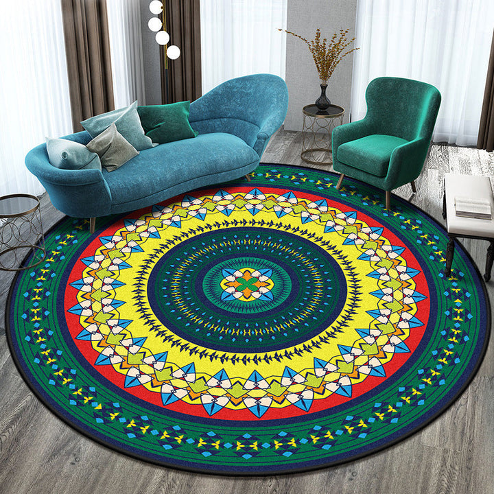Lisslune | Bohemian Living Room Rug Multicolored Mandala Rug Polyester Stain Resistant Washable Non-Slip Backing Rug for Hallway
