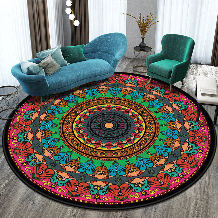 Lisslune | Bohemian Living Room Rug Multicolored Mandala Rug Polyester Stain Resistant Washable Non-Slip Backing Rug for Hallway