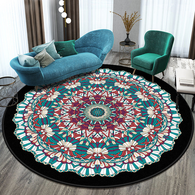 Lisslune | Bohemian Living Room Rug Multicolored Mandala Rug Polyester Stain Resistant Washable Non-Slip Backing Rug for Hallway