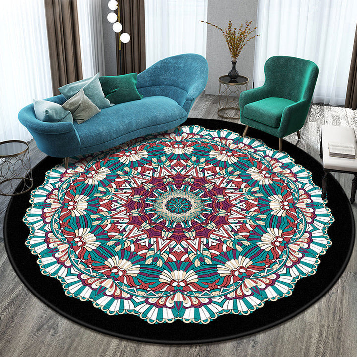 Lisslune | Bohemian Living Room Rug Multicolored Mandala Rug Polyester Stain Resistant Washable Non-Slip Backing Rug for Hallway