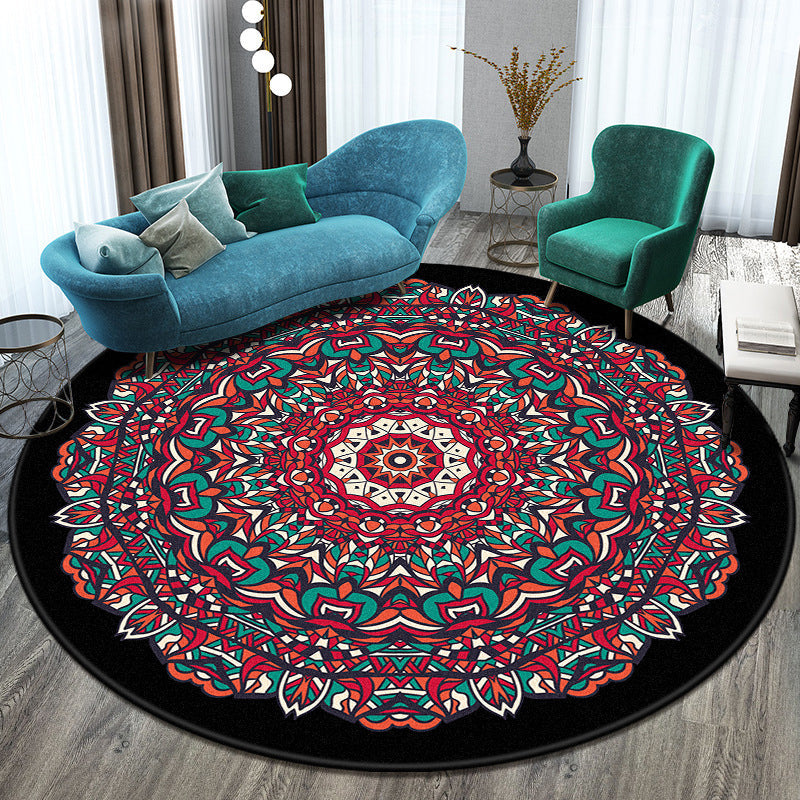 Lisslune | Bohemian Living Room Rug Multicolored Mandala Rug Polyester Stain Resistant Washable Non-Slip Backing Rug for Hallway