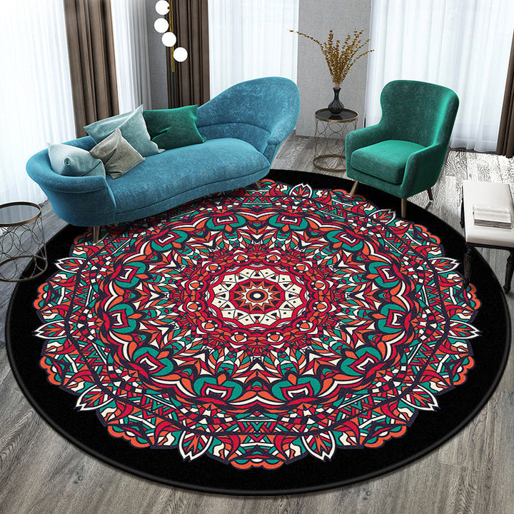 Lisslune | Bohemian Living Room Rug Multicolored Mandala Rug Polyester Stain Resistant Washable Non-Slip Backing Rug for Hallway