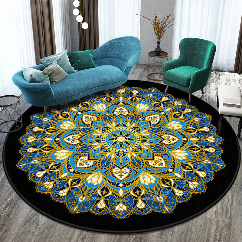 Lisslune | Bohemian Living Room Rug Multicolored Mandala Rug Polyester Stain Resistant Washable Non-Slip Backing Rug for Hallway