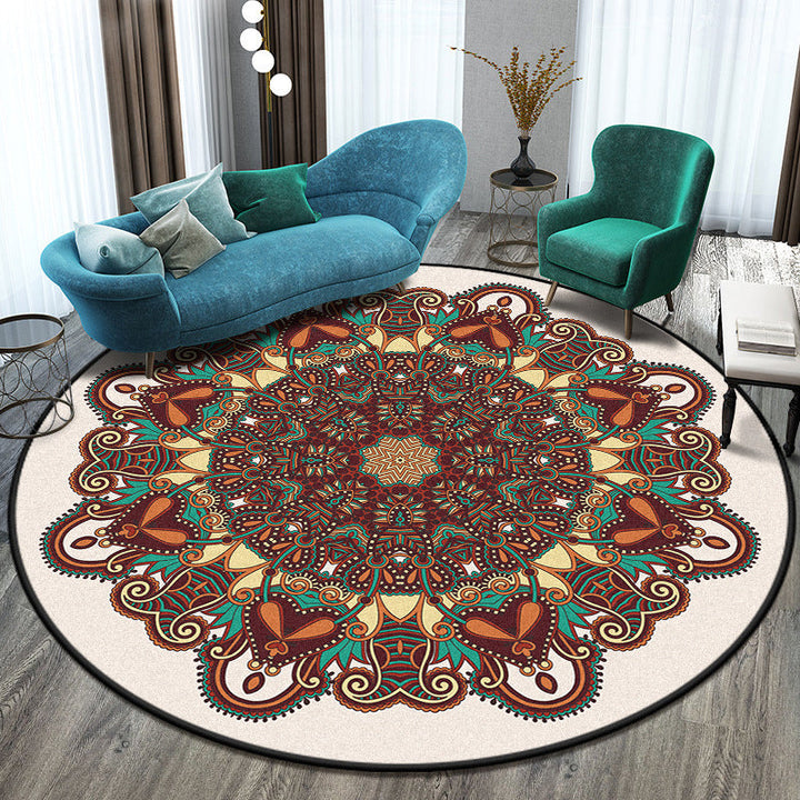 Lisslune | Bohemian Living Room Rug Multicolored Mandala Rug Polyester Stain Resistant Washable Non-Slip Backing Rug for Hallway
