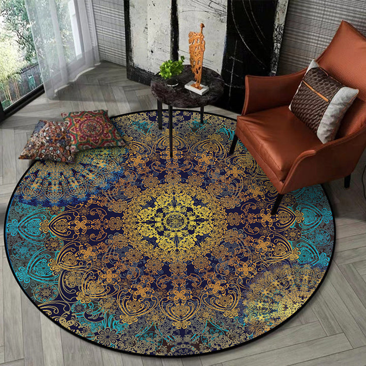 Lisslune | Weathered Floral Pattern Rug Weathered Blue-Yellow Moroccan Rug Polyester Washable Non-Slip Floor Stain Resistant Rug for Home