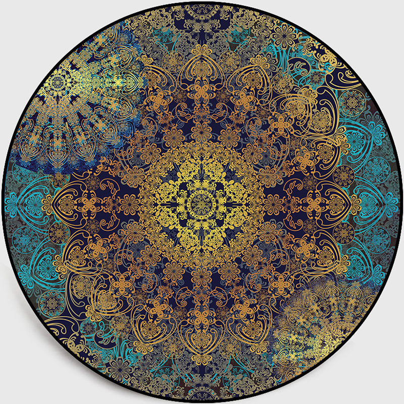 Lisslune | Weathered Floral Pattern Rug Weathered Blue-Yellow Moroccan Rug Polyester Washable Non-Slip Floor Stain Resistant Rug for Home