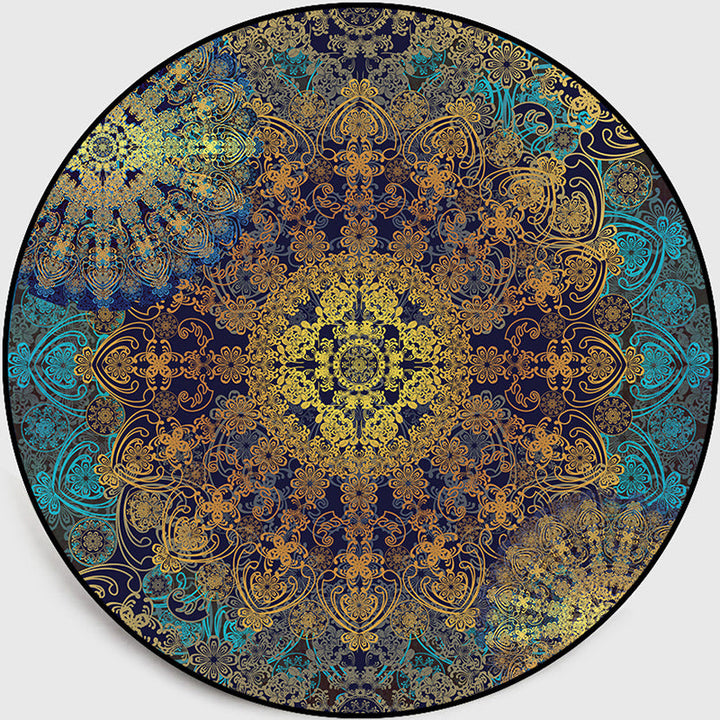 Lisslune | Weathered Floral Pattern Rug Weathered Blue-Yellow Moroccan Rug Polyester Washable Non-Slip Floor Stain Resistant Rug for Home