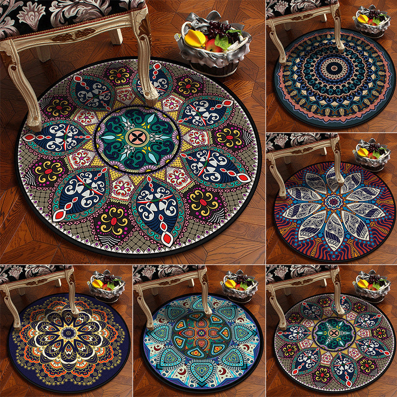 Lisslune | Moroccan Mandala Rug Multicolored Synthetic Rug Stain Resistant Non-Slip Machine Washable Rug for the Dining Room