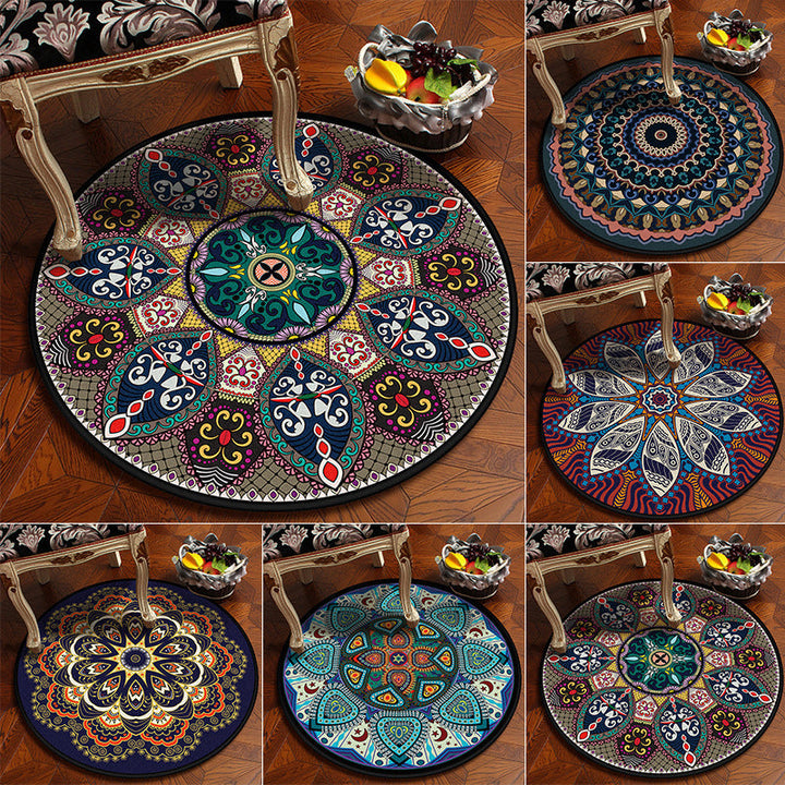 Lisslune | Moroccan Mandala Rug Multicolored Synthetic Rug Stain Resistant Non-Slip Machine Washable Rug for the Dining Room