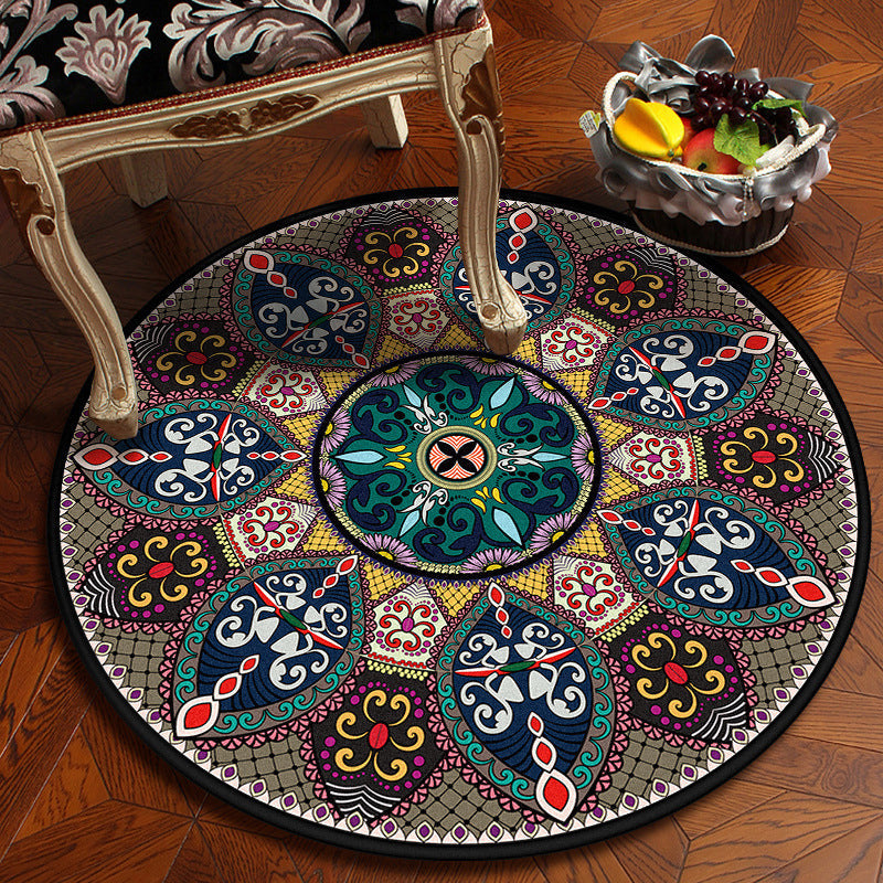 Lisslune | Moroccan Mandala Rug Multicolored Synthetic Rug Stain Resistant Non-Slip Machine Washable Rug for the Dining Room