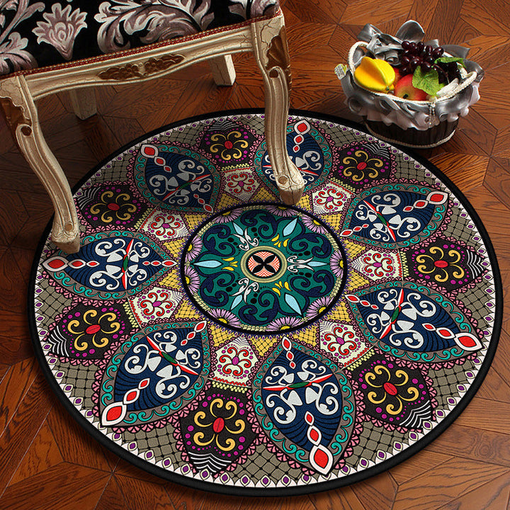 Lisslune | Moroccan Mandala Rug Multicolored Synthetic Rug Stain Resistant Non-Slip Machine Washable Rug for the Dining Room