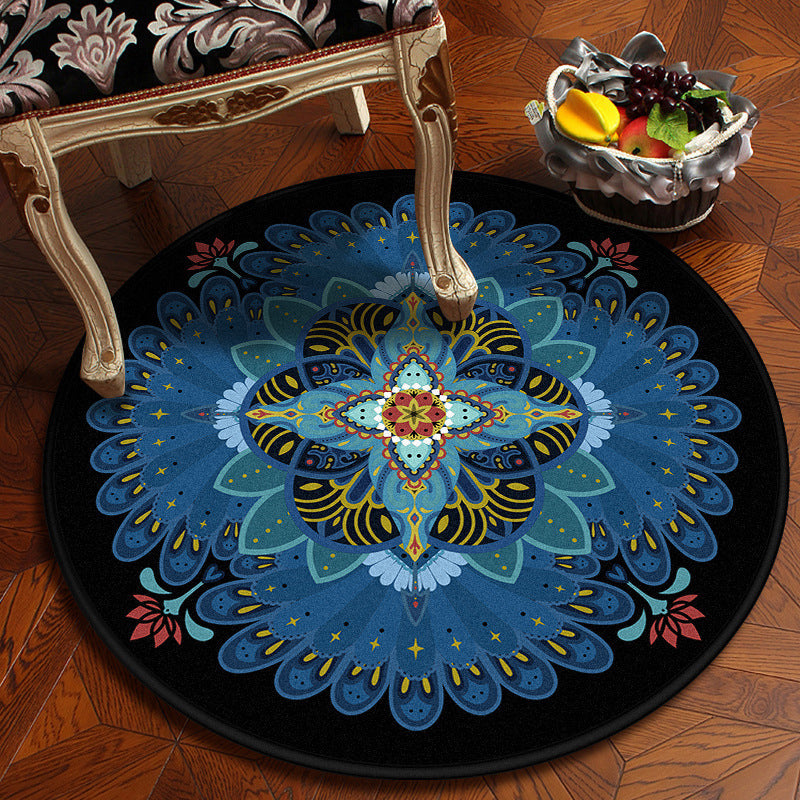 Lisslune | Moroccan Mandala Rug Multicolored Synthetic Rug Stain Resistant Non-Slip Machine Washable Rug for the Dining Room