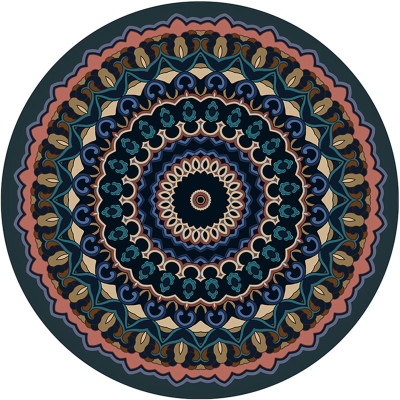 Lisslune | Moroccan Mandala Rug Multicolored Synthetic Rug Stain Resistant Non-Slip Machine Washable Rug for the Dining Room