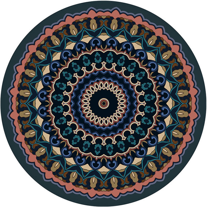Lisslune | Moroccan Mandala Rug Multicolored Synthetic Rug Stain Resistant Non-Slip Machine Washable Rug for the Dining Room