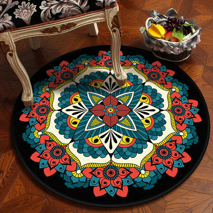 Lisslune | Moroccan Mandala Rug Multicolored Synthetic Rug Stain Resistant Non-Slip Machine Washable Rug for the Dining Room