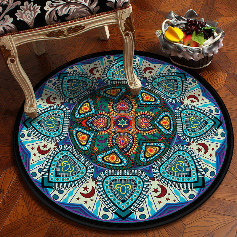Lisslune | Moroccan Mandala Rug Multicolored Synthetic Rug Stain Resistant Non-Slip Machine Washable Rug for the Dining Room