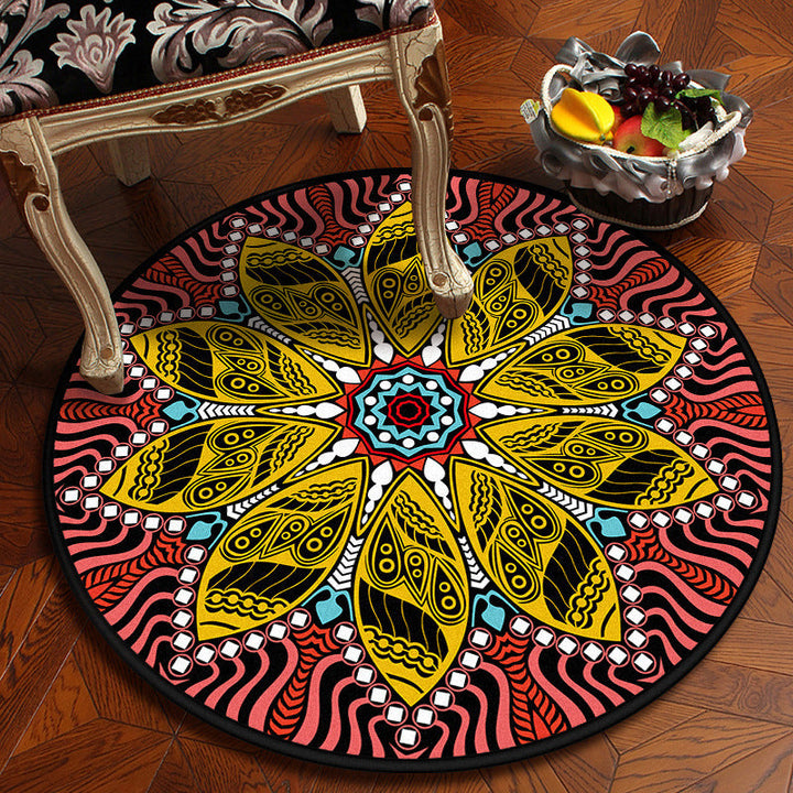 Lisslune | Moroccan Mandala Rug Multicolored Synthetic Rug Stain Resistant Non-Slip Machine Washable Rug for the Dining Room