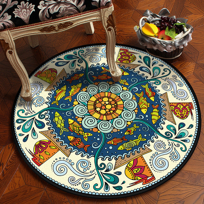 Lisslune | Moroccan Mandala Rug Multicolored Synthetic Rug Stain Resistant Non-Slip Machine Washable Rug for the Dining Room