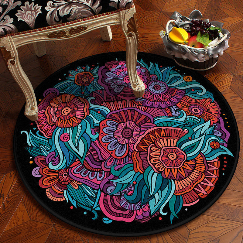 Lisslune | Moroccan Mandala Rug Multicolored Synthetic Rug Stain Resistant Non-Slip Machine Washable Rug for the Dining Room